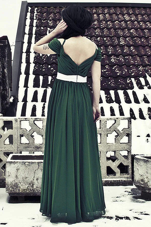 A-line V-neck Spaghetti Strap Floor Length Chiffon Evening Dress - Image 3