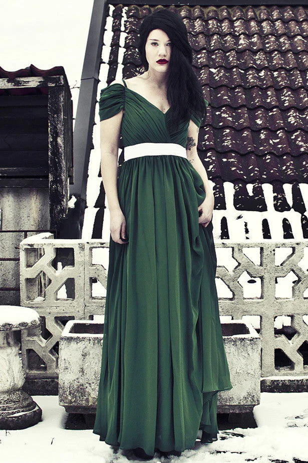A-line V-neck Spaghetti Strap Floor Length Chiffon Evening Dress - Image 4
