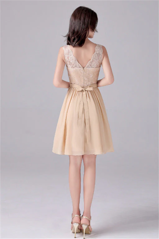 A-Line V-neck strap Lace Backless sleeveless Knee Length mother's dress - Image 2