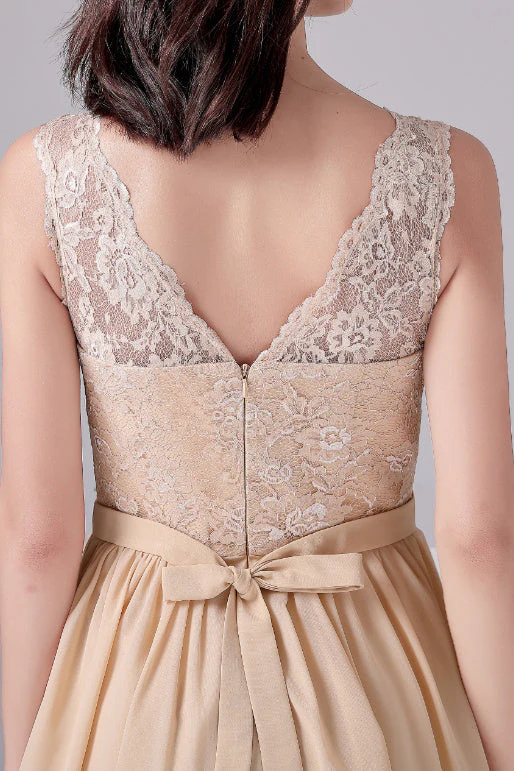 A-Line V-neck strap Lace Backless sleeveless Knee Length mother's dress - Image 3