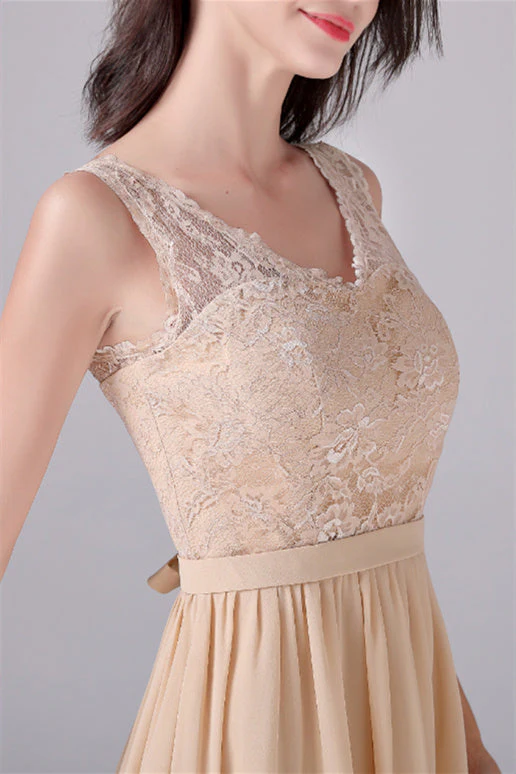 A-Line V-neck strap Lace Backless sleeveless Knee Length mother's dress - Image 4