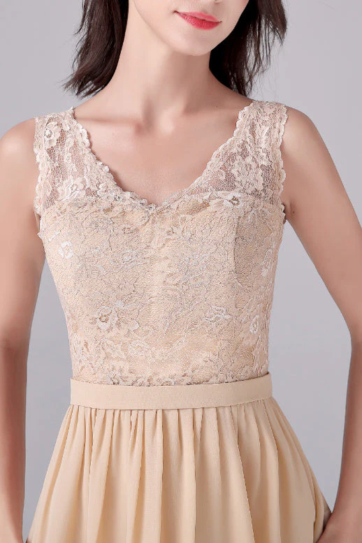 A-Line V-neck strap Lace Backless sleeveless Knee Length mother's dress - Image 5