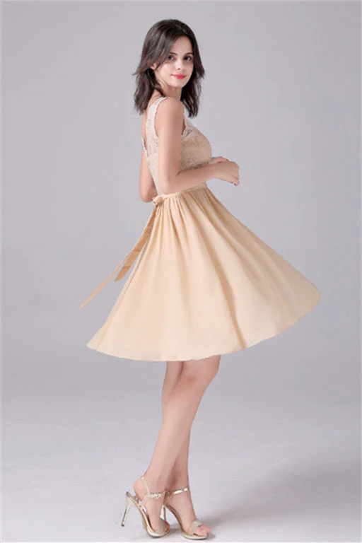 A-Line V-neck strap Lace Backless sleeveless Knee Length mother's dress - Image 6