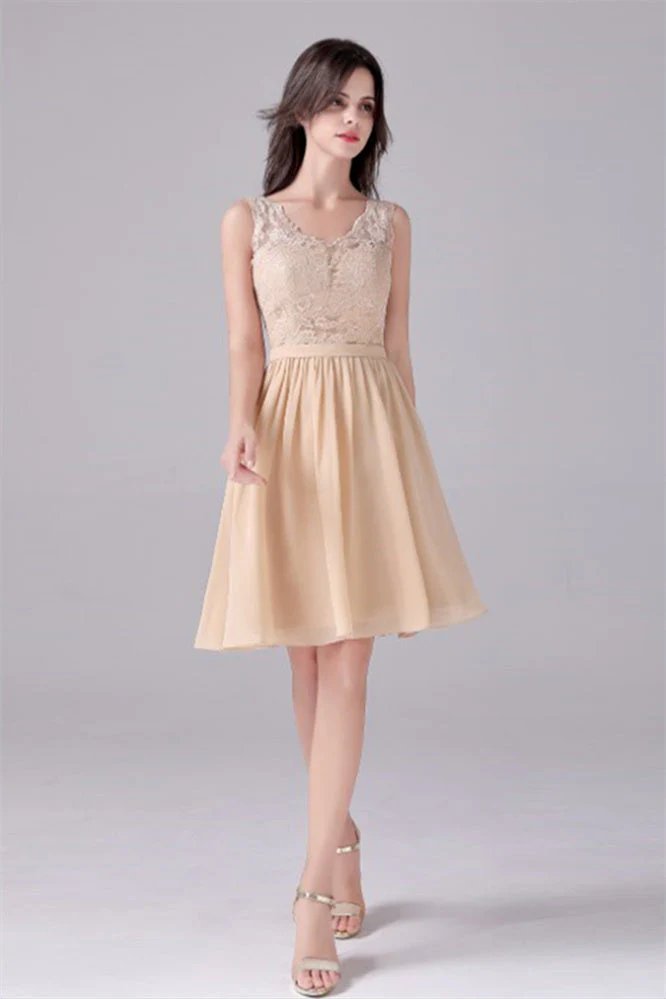 A-Line V-neck strap Lace Backless sleeveless Knee Length mother's dress - Image 8