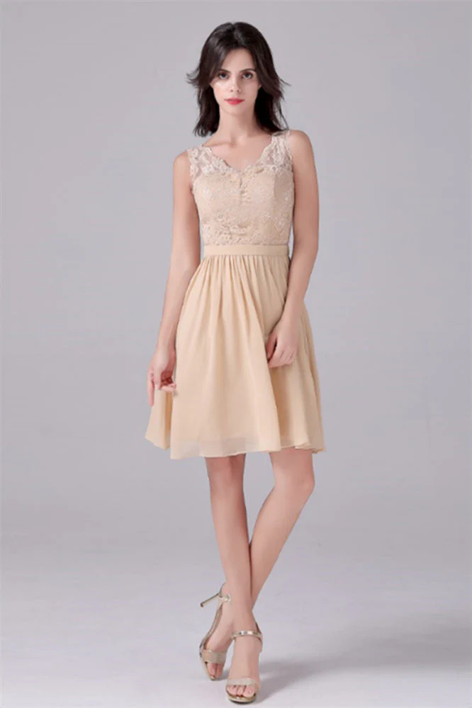 A-Line V-neck strap Lace Backless sleeveless Knee Length mother's dress - Image 9