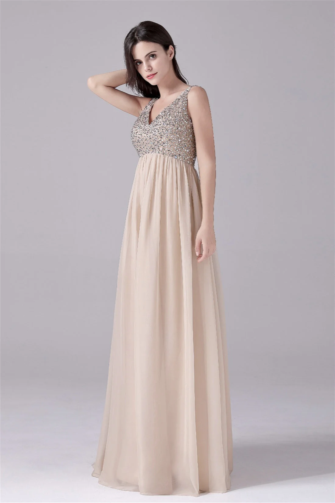 A-Line V-neck strap Sequined Floor Length Sleeveless Backless mother's dress - Image 5