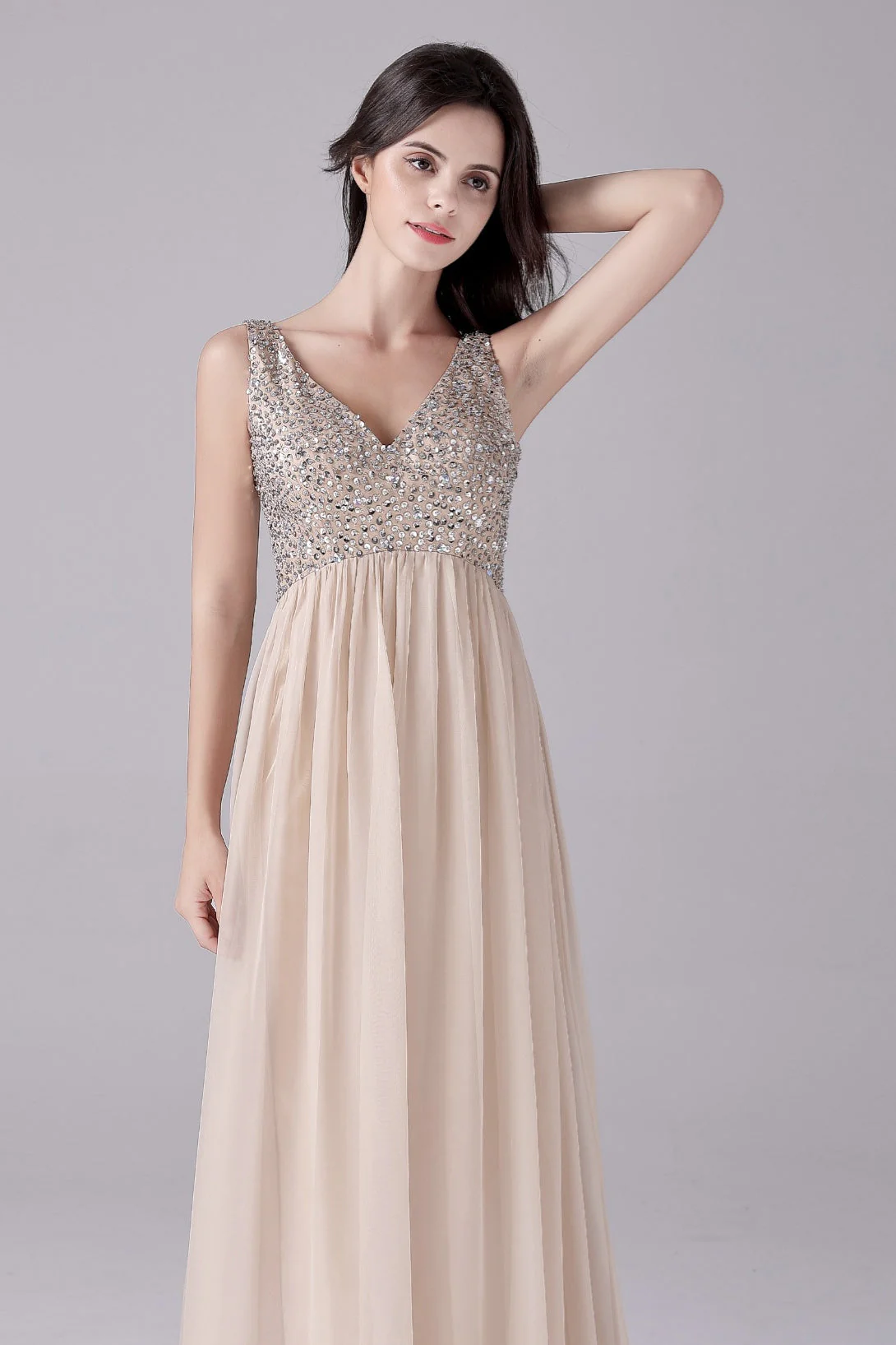 A-Line V-neck strap Sequined Floor Length Sleeveless Backless mother's dress - Image 7