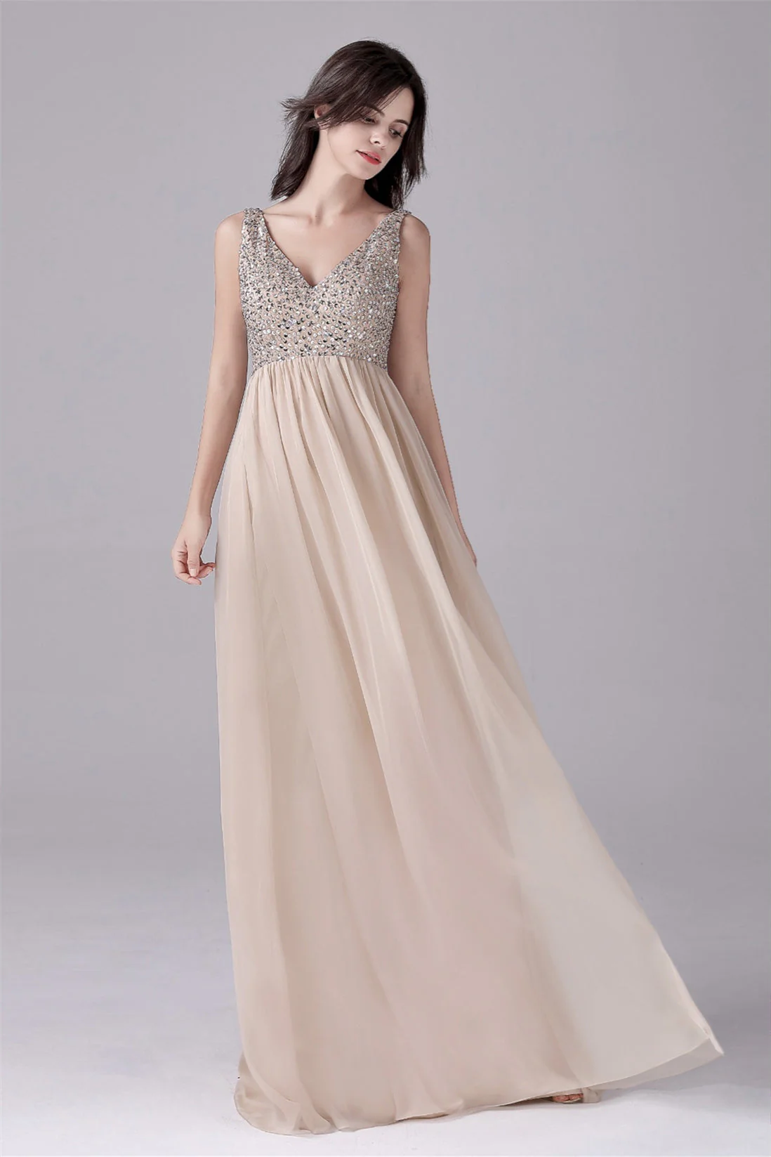 A-Line V-neck strap Sequined Floor Length Sleeveless Backless mother's dress - Image 8