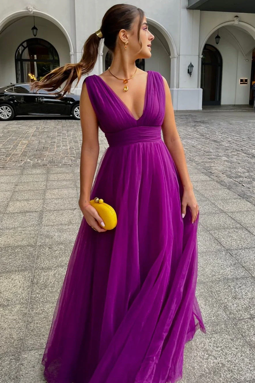 A-line V-neck Strap Sleeveless Floor-length Prom Dress - Image 2