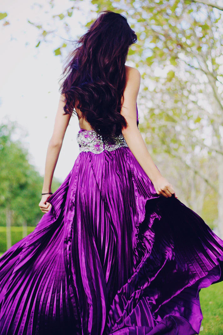 A-line V-neck Wide Staps Floor Length Backless Beading Chiffon Evening Dress - Image 10