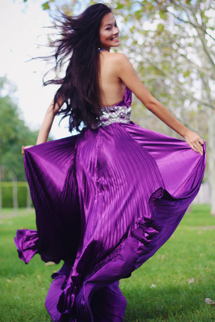 A-line V-neck Wide Staps Floor Length Backless Beading Chiffon Evening Dress - Image 4