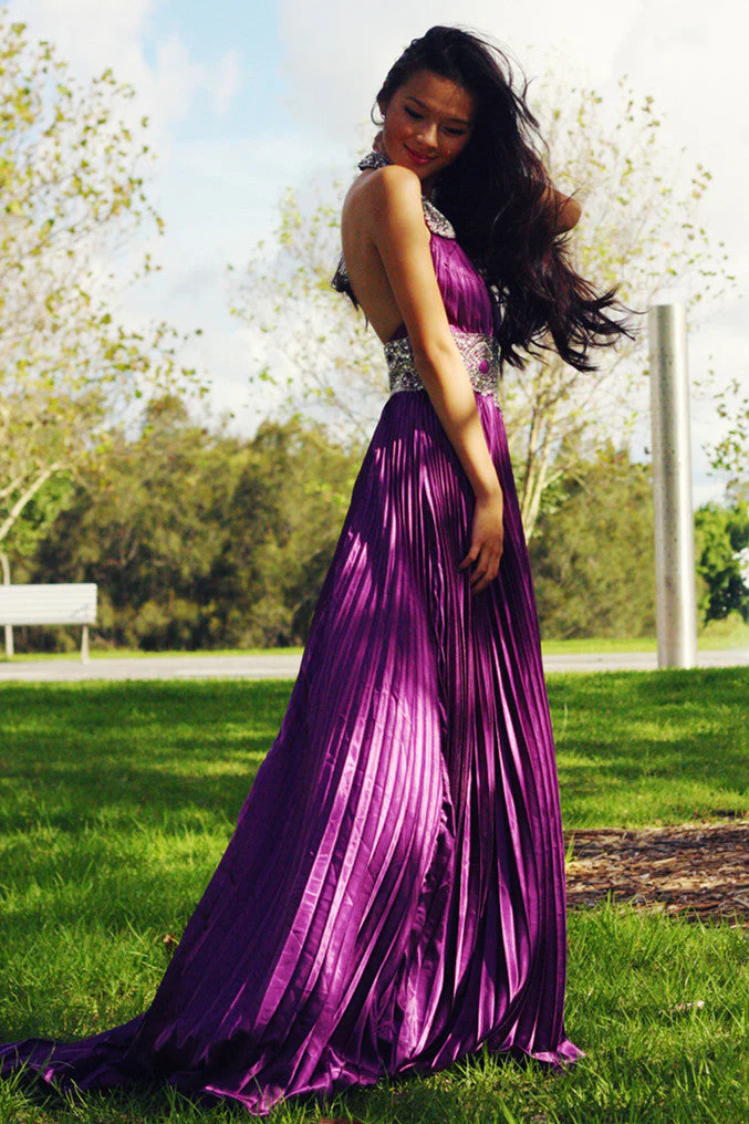 A-line V-neck Wide Staps Floor Length Backless Beading Chiffon Evening Dress - Image 5