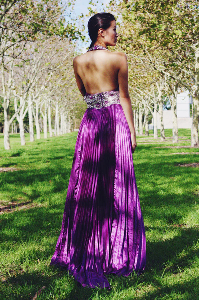 A-line V-neck Wide Staps Floor Length Backless Beading Chiffon Evening Dress - Image 6