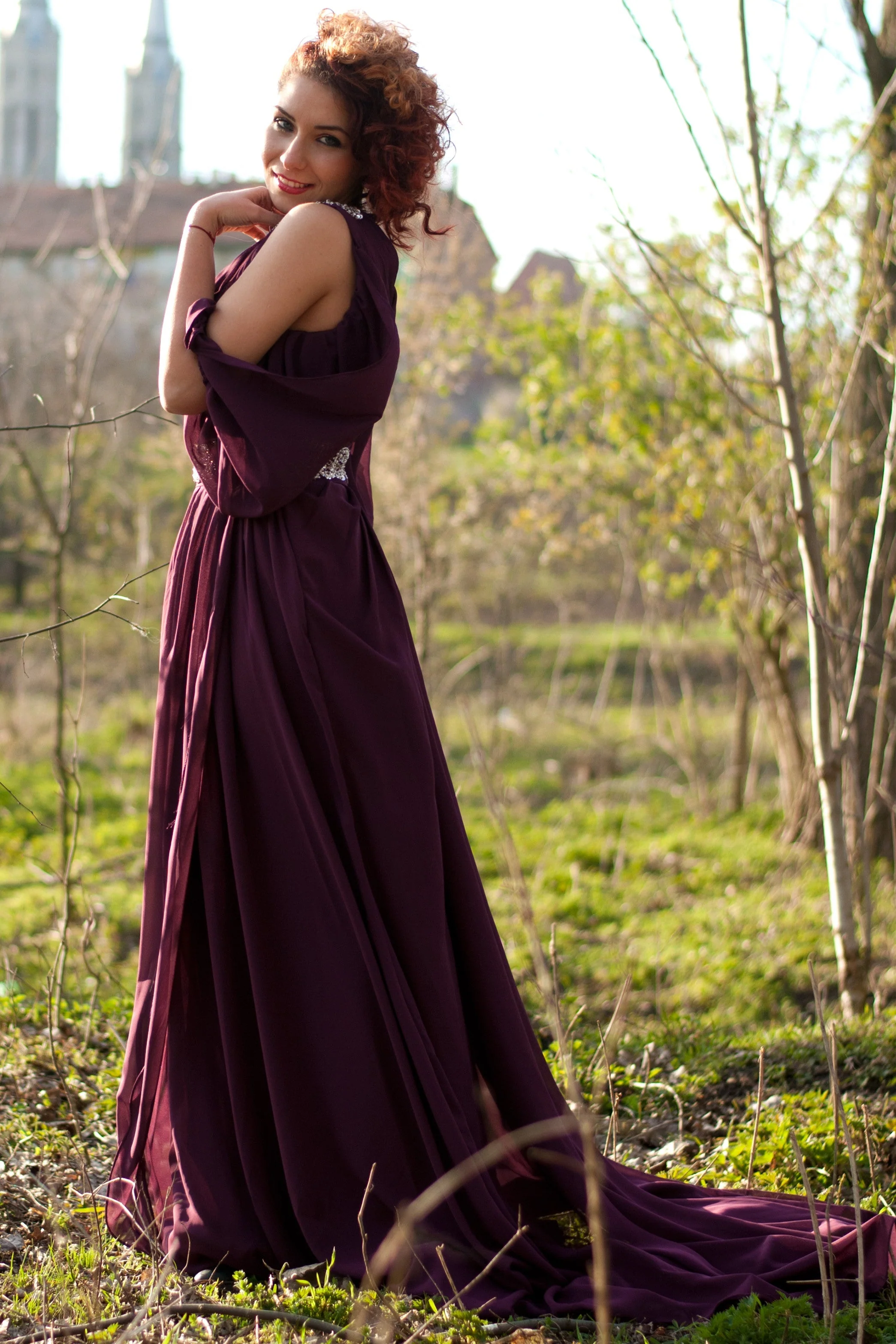 A-line V-neck Wide Strap Floor Length Chiffon Rhinestone Evening Dress - Image 4