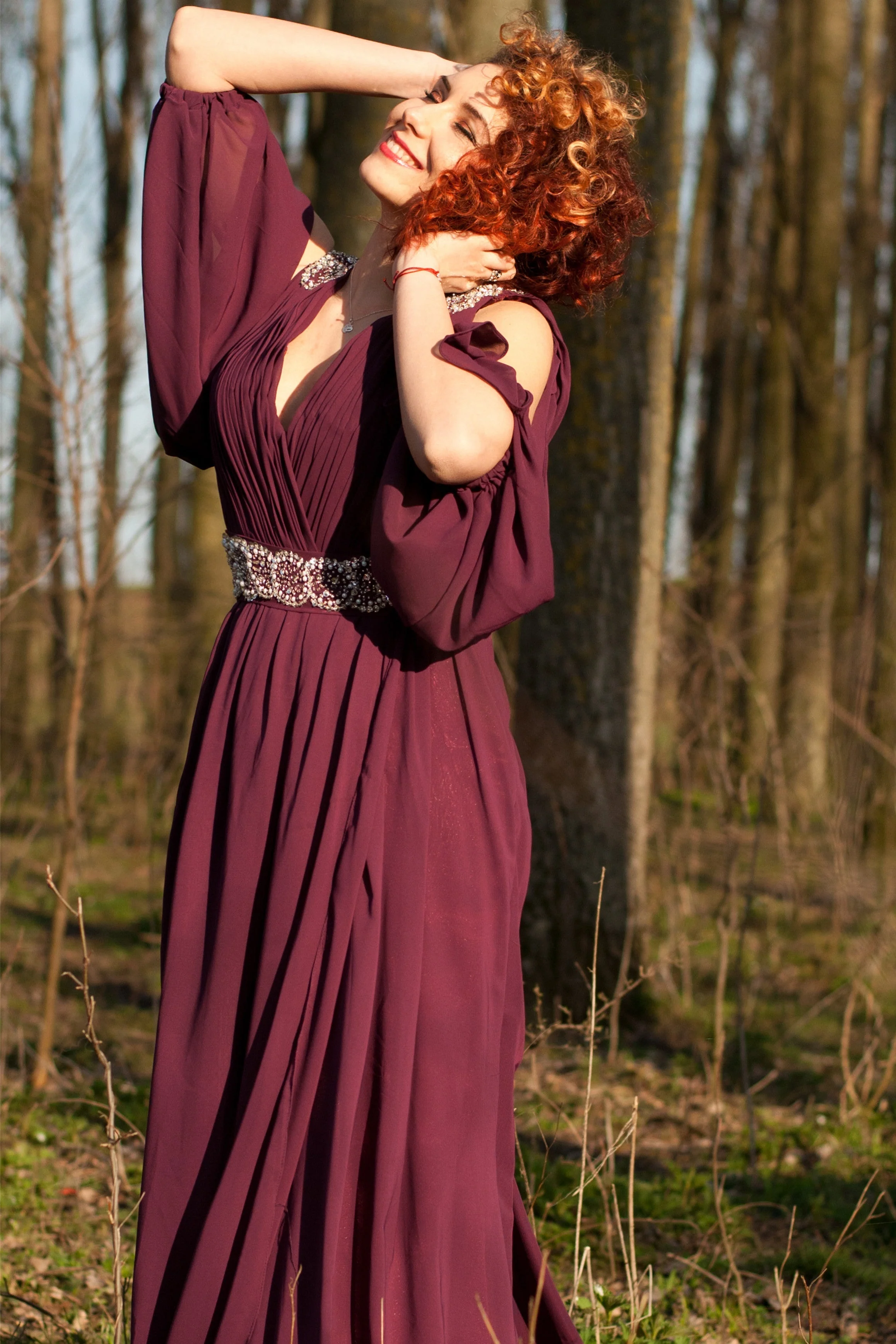 A-line V-neck Wide Strap Floor Length Chiffon Rhinestone Evening Dress - Image 7