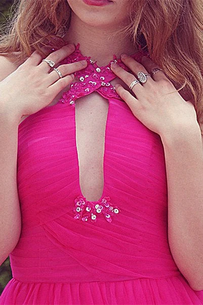 A-line V-neck Wide Strap Floor Length Tulle Beaded Rhinestone Prom Dress - Image 9