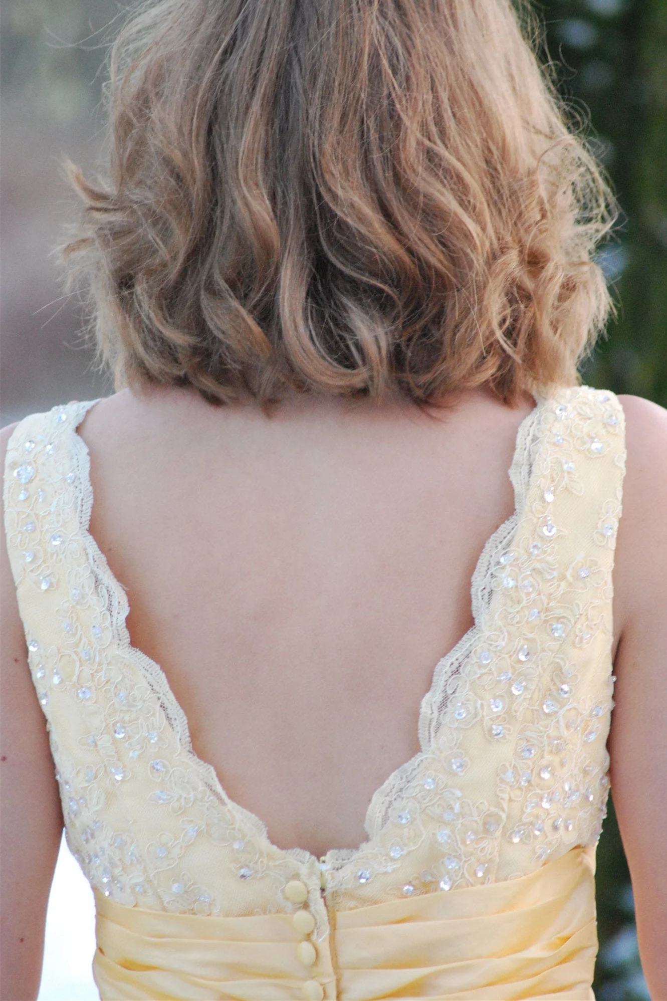 A-line V-neck Wide Strap Knee Length Organza Lace Rhinestone Prom Dress - Image 7