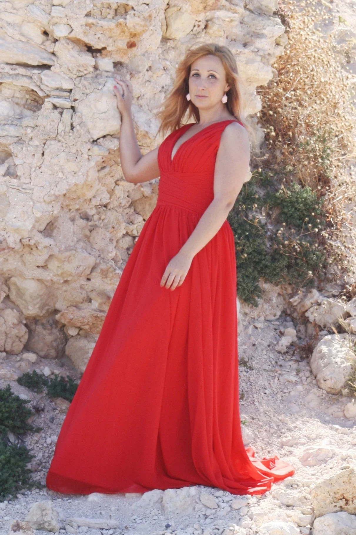A-line V-neck Wide Straps Sleeveless Floor Length Chiffon Evening Dress - Image 4