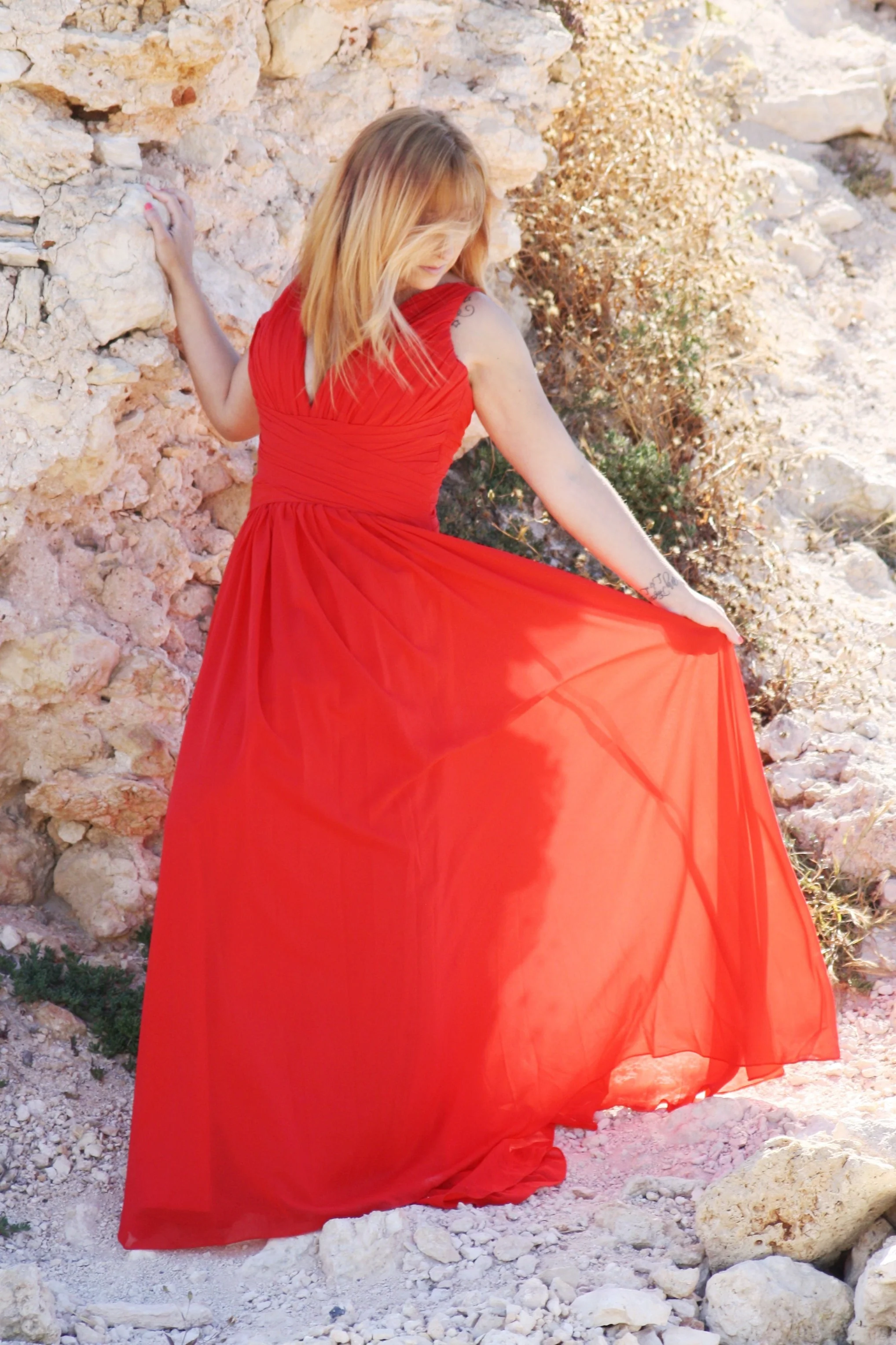 A-line V-neck Wide Straps Sleeveless Floor Length Chiffon Evening Dress - Image 6