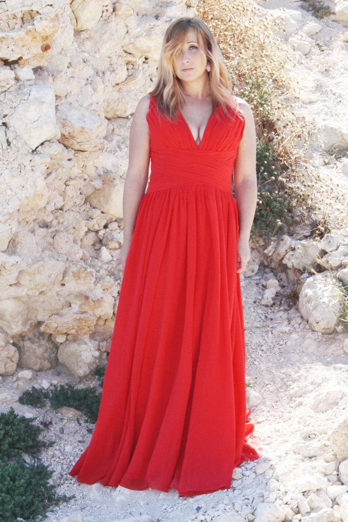 A-line V-neck Wide Straps Sleeveless Floor Length Chiffon Evening Dress - Image 7