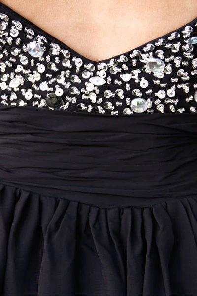 A-line Wide Strap V-neck Knee Length Tulle Rhinestone Prom Dress - Image 6