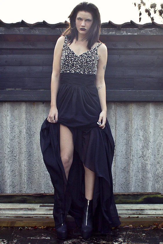 A-line Wide Strap Floor Length Chiffon Rhinestone Backless Prom Dress - Image 2