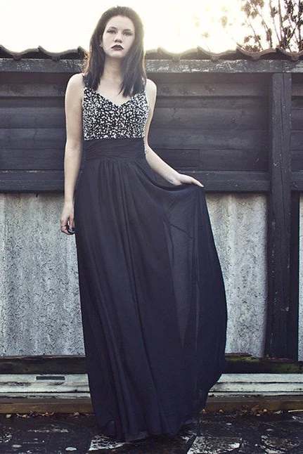 A-line Wide Strap Floor Length Chiffon Rhinestone Backless Prom Dress - Image 6