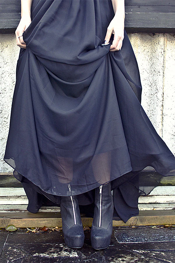 A-line Wide Strap Floor Length Chiffon Rhinestone Backless Prom Dress - Image 7