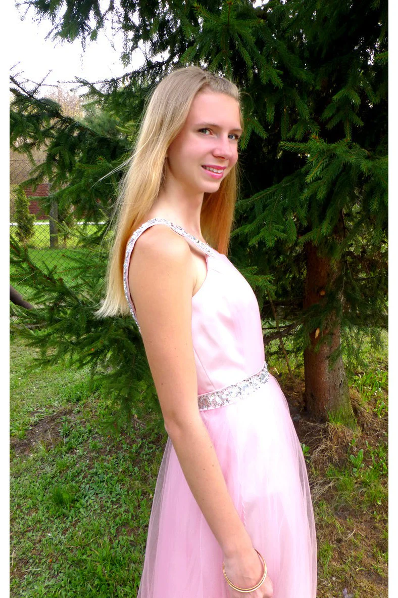 A-line Wide Strap Floor Length Chrmuse Tulle Rhinestone Prom Dress - Image 3