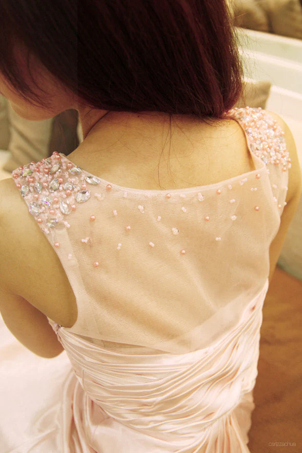 A-line Wide Strap V-neck Floor Length Chiffon Beaded Prom Dress - Image 2