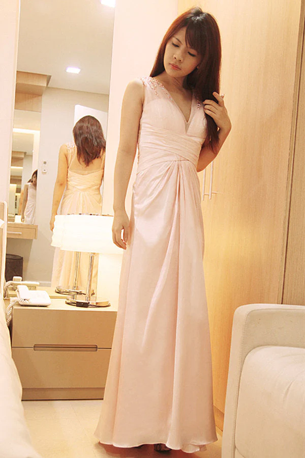 A-line Wide Strap V-neck Floor Length Chiffon Beaded Prom Dress - Image 4