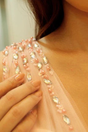 A-line Wide Strap V-neck Floor Length Chiffon Beaded Prom Dress - Image 6