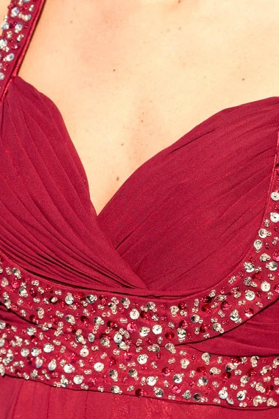 A-line Wide Strap V-neck Floor Length Chiffon Rhinestone Prom Dress - Image 7