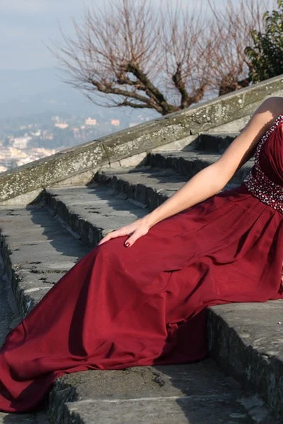 A-line Wide Strap V-neck Floor Length Chiffon Rhinestone Prom Dress - Image 9