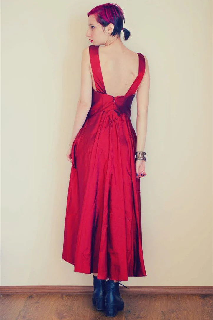 A-line Wide Straps Ankle Length Backless Charmeuse Evening Dress - Image 2