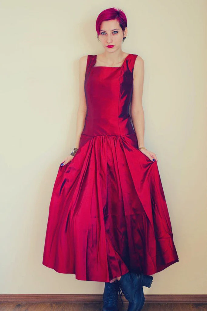 A-line Wide Straps Ankle Length Backless Charmeuse Evening Dress - Image 5