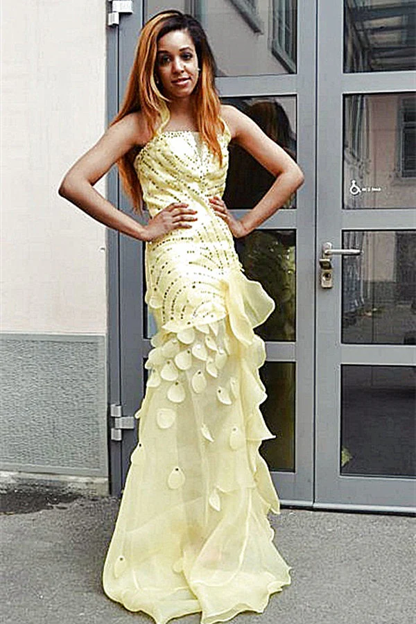 A-line Wide Straps Floor Length Tulle Paillette Prom Dress - Image 6