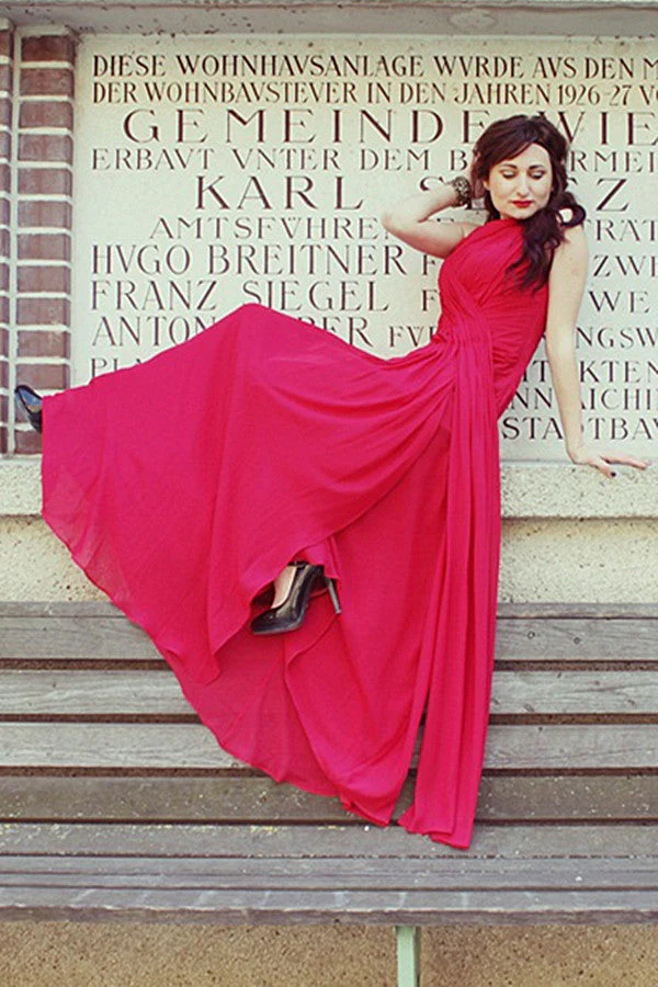 A-line Wide Straps Irregular Neck Floor Length Chiffon Evening Dress - Image 10