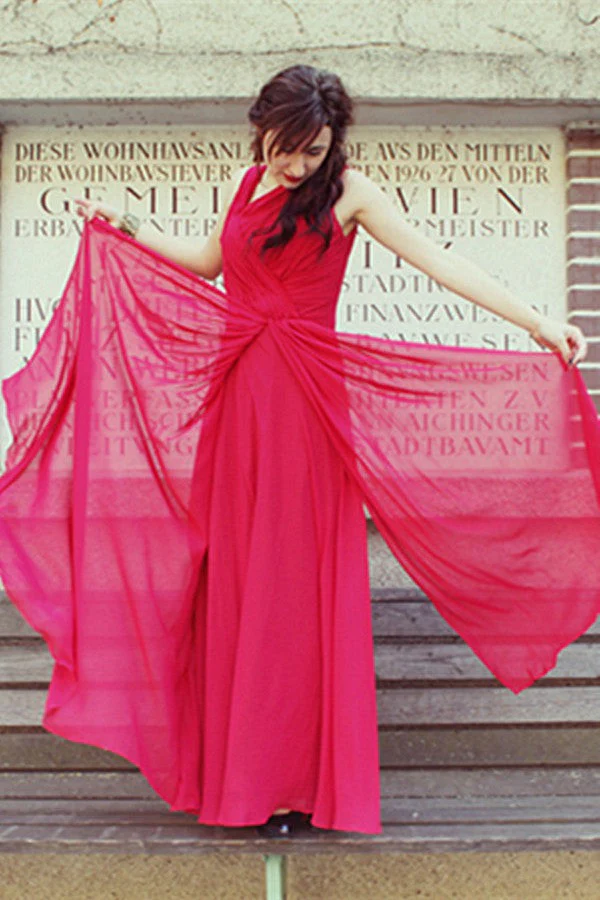A-line Wide Straps Irregular Neck Floor Length Chiffon Evening Dress - Image 5