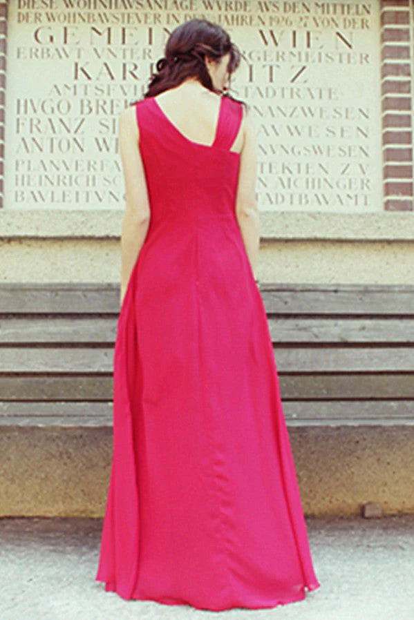 A-line Wide Straps Irregular Neck Floor Length Chiffon Evening Dress - Image 7
