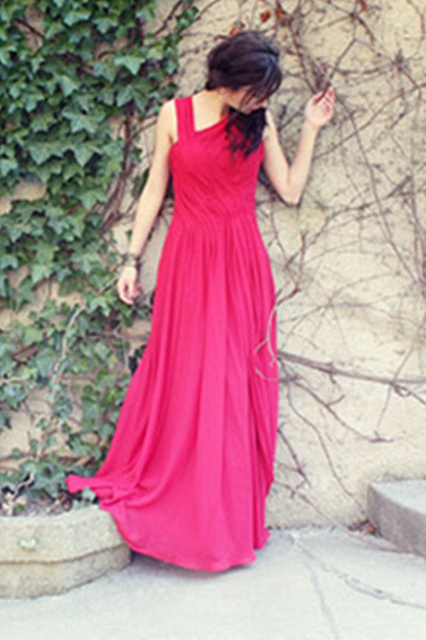 A-line Wide Straps Irregular Neck Floor Length Chiffon Evening Dress - Image 9