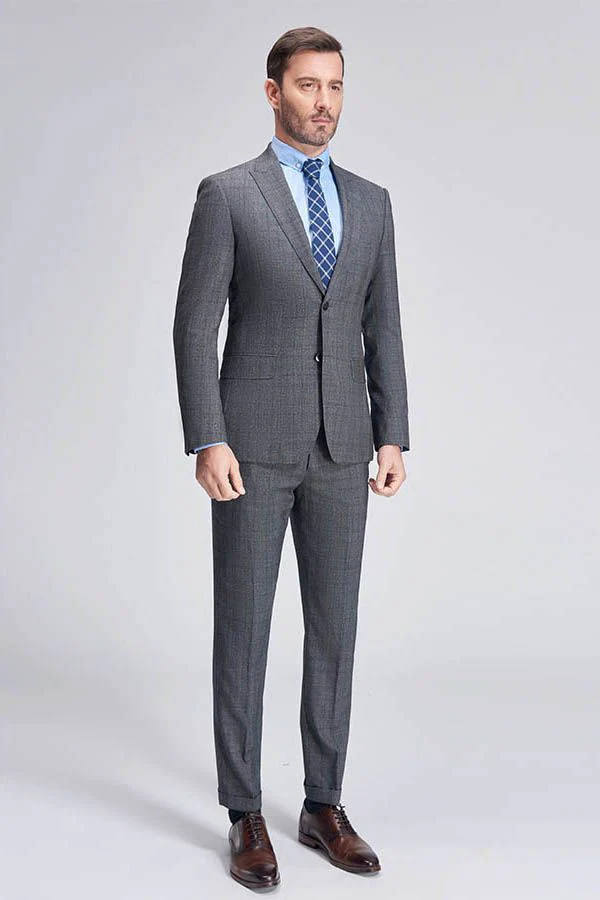 Advanced Grey Plaid Mens Suits for Business Peak Lapel Bespoke Suits for Men Sale - Image 2