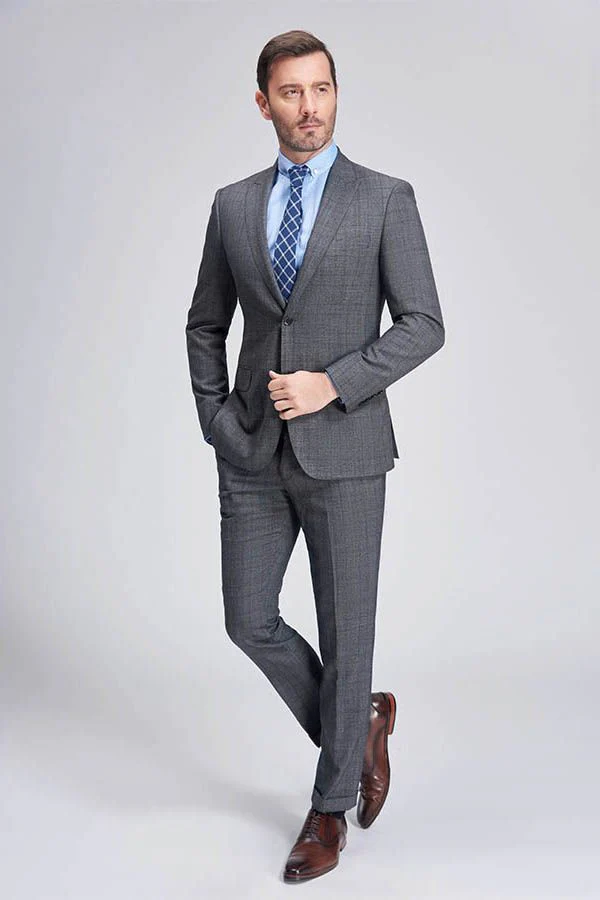 Advanced Grey Plaid Mens Suits for Business Peak Lapel Bespoke Suits for Men Sale - Image 3