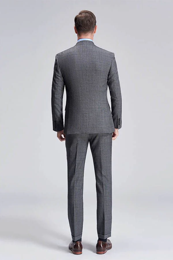 Advanced Grey Plaid Mens Suits for Business Peak Lapel Bespoke Suits for Men Sale - Image 4