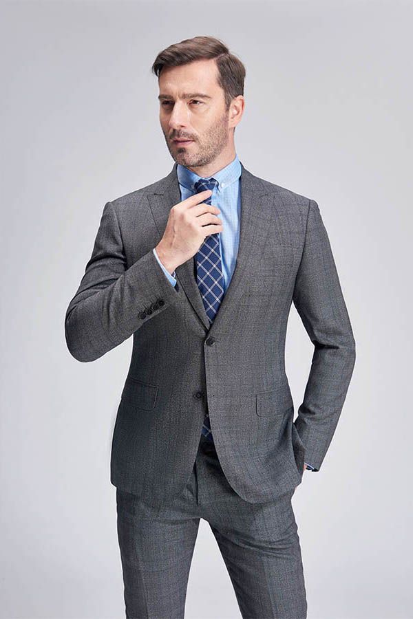 Advanced Grey Plaid Mens Suits for Business Peak Lapel Bespoke Suits for Men Sale - Image 8