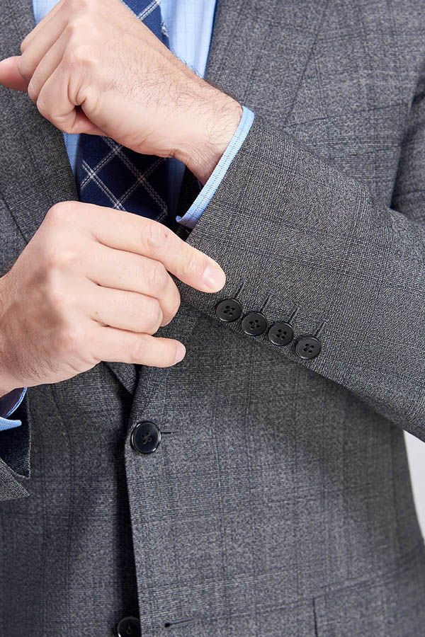 Advanced Grey Plaid Mens Suits for Business Peak Lapel Bespoke Suits for Men Sale - Image 9