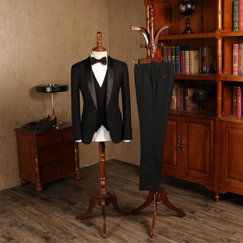 All Black Three-pieces Custom Wedding Suit For Grooms - Image 2