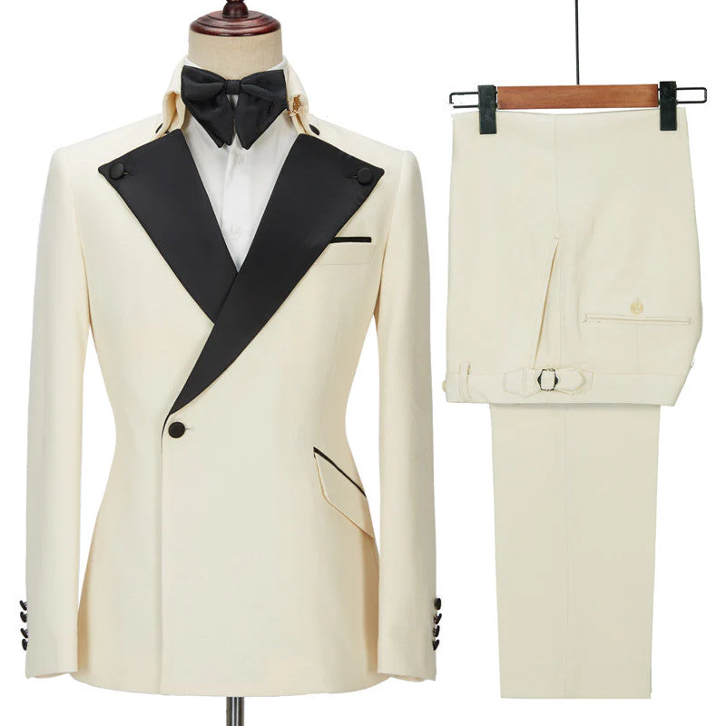 Chic Off White Slim Fit One Button Classic Men Suit - Image 3