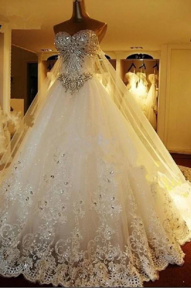 Amazing Bridal Dresses Sweetheart Appliques Crystal Beading Classic A Line Bridal Gowns - Image 3