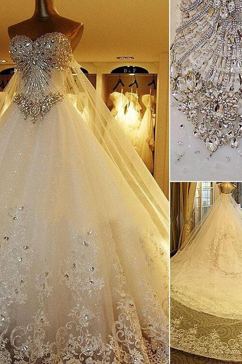 Amazing Bridal Dresses Sweetheart Appliques Crystal Beading Classic A Line Bridal Gowns - Image 4